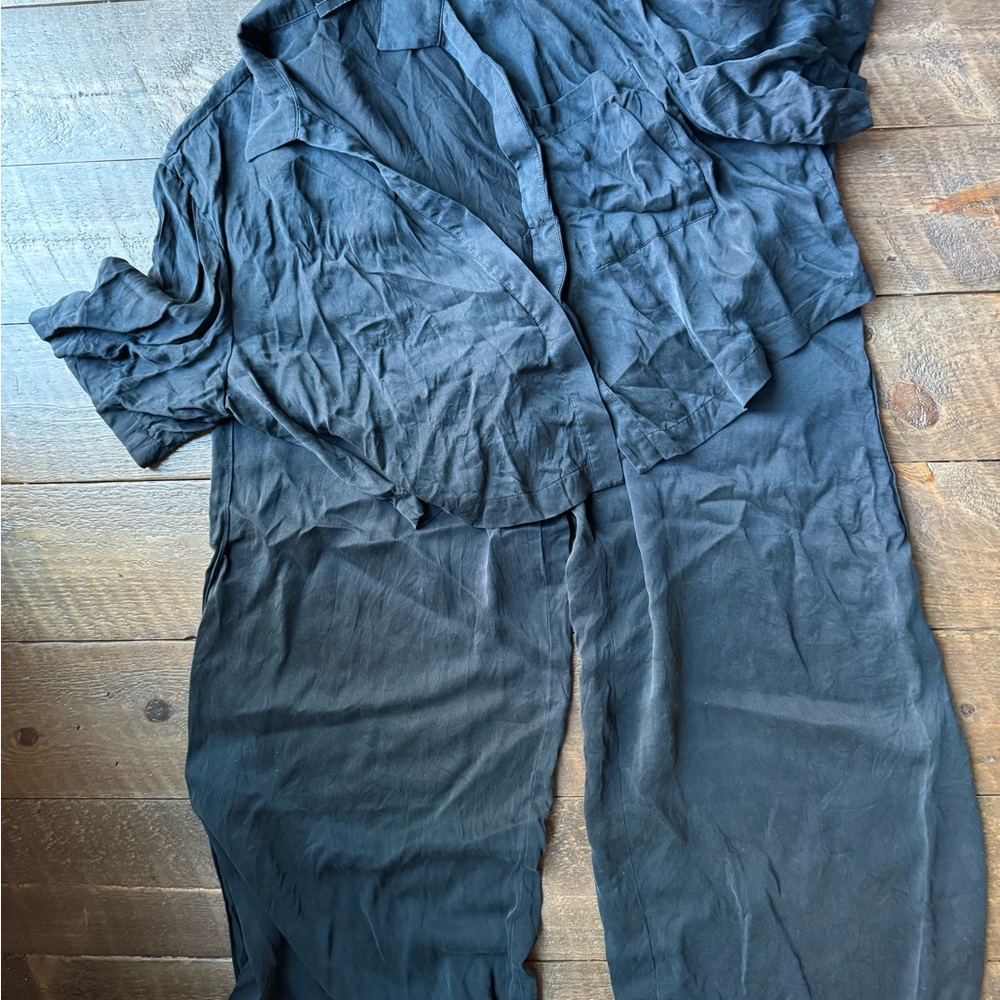 Quince Women’s Black Washable Silk Pajama Set sz Large